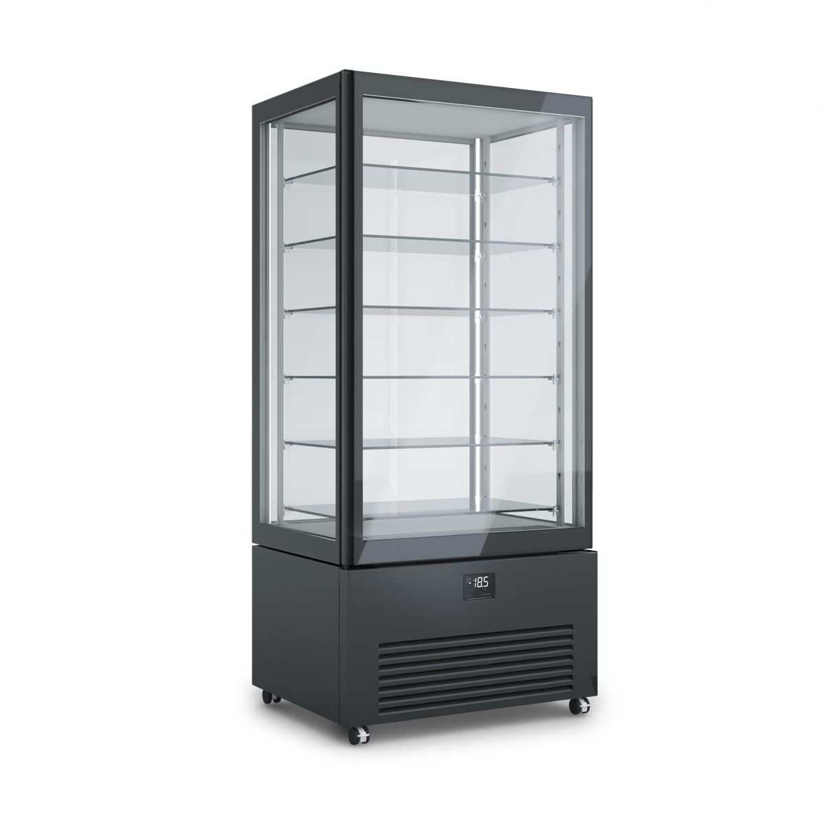 Armadio refrigerato verticale K2 per esposizione negativa e positiva, design elegante, illuminazione interna, ripiani regolabili. Dimensioni 900x700x1980h RAL9005 NERO